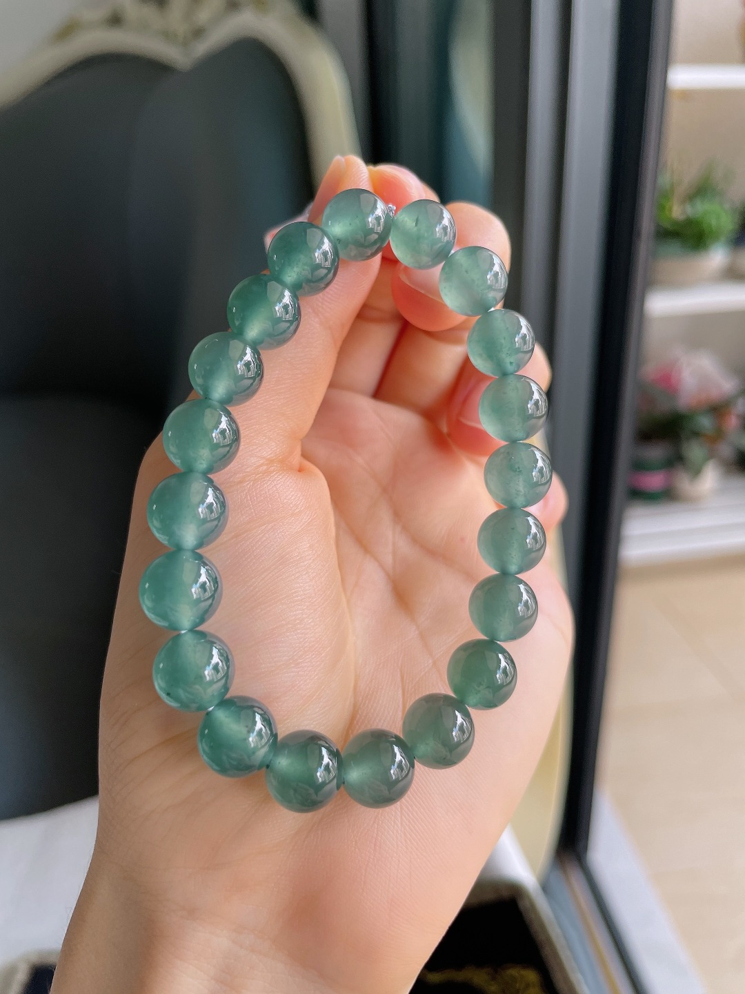 ️，天然翡翠A货，冰蓝水手串，尺寸：9.8mm。【编4529】