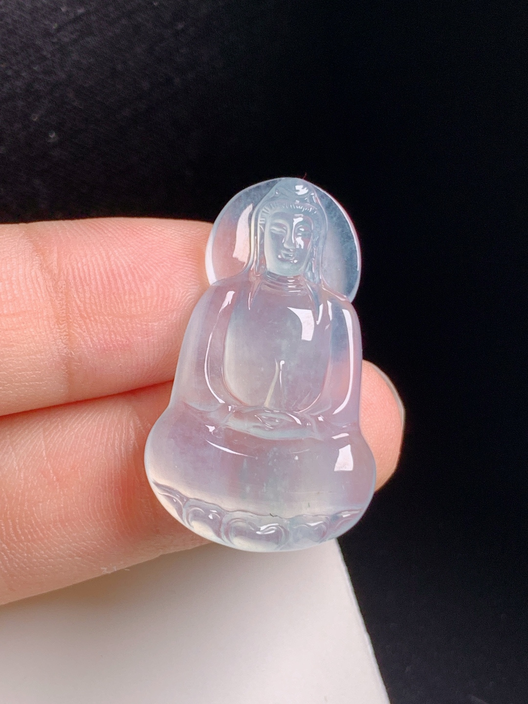 高冰素衣观音，清透起荧，线条流畅，平安顺遂