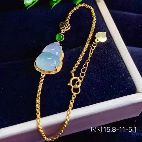 ️18k金+钻冰种葫芦手链，15.8-11-5.1