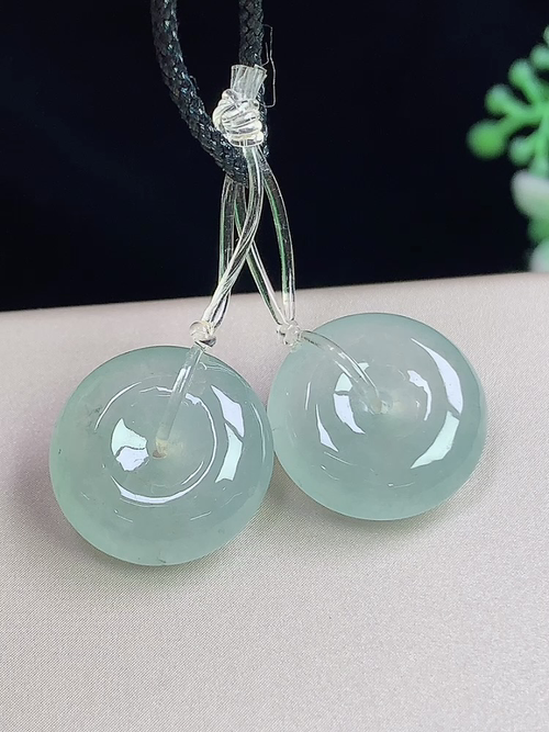 冰种平安扣一对，无裂，尺寸15-5.8，15-5.8mm，D19kxd9