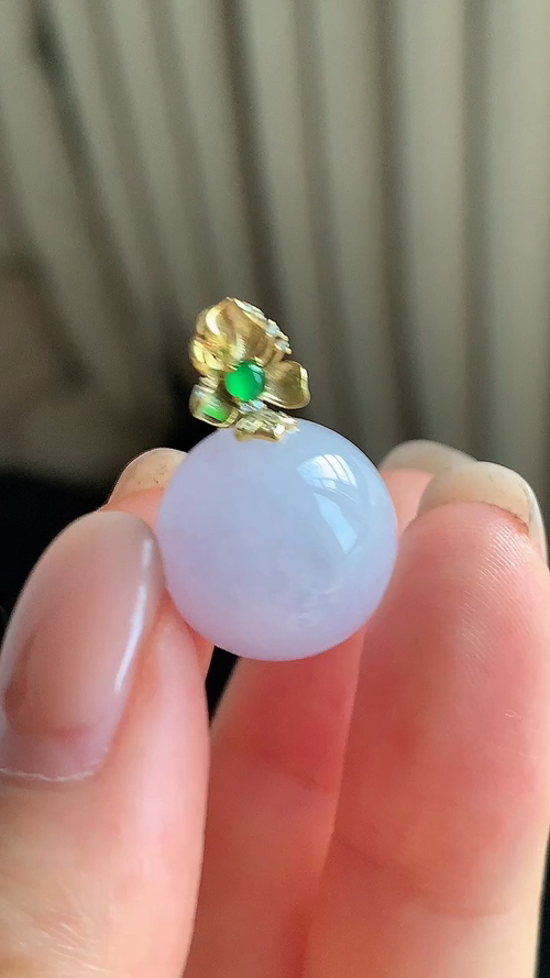 天然翡翠，冰紫珠18k金，尺寸15.5 ad815