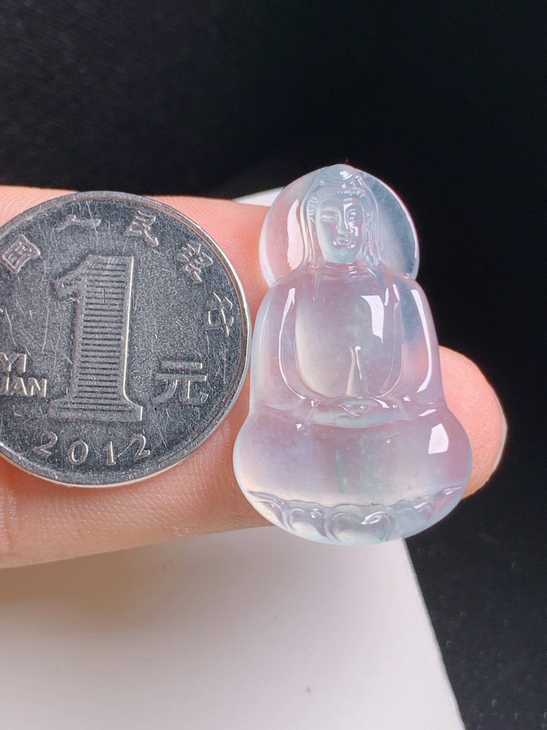 高冰素衣观音，清透起荧，线条流畅，平安顺遂