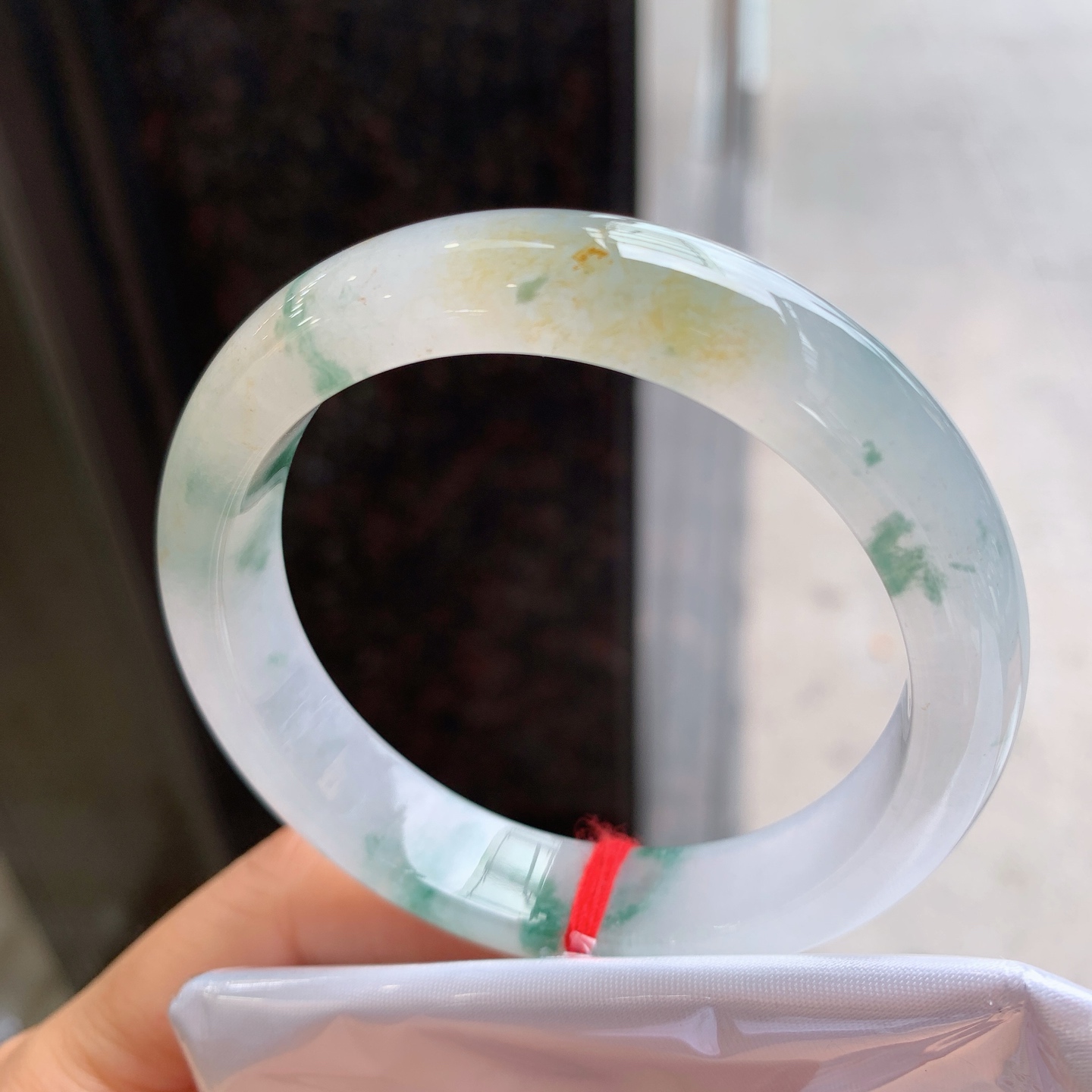 正圈冰黄翡飘花，无裂，冰润