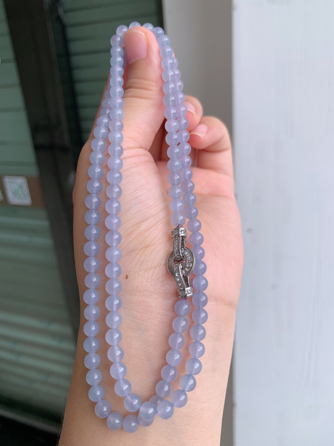 冰粉紫珠珠链，种水通透，珠圆饱满，温婉雅致