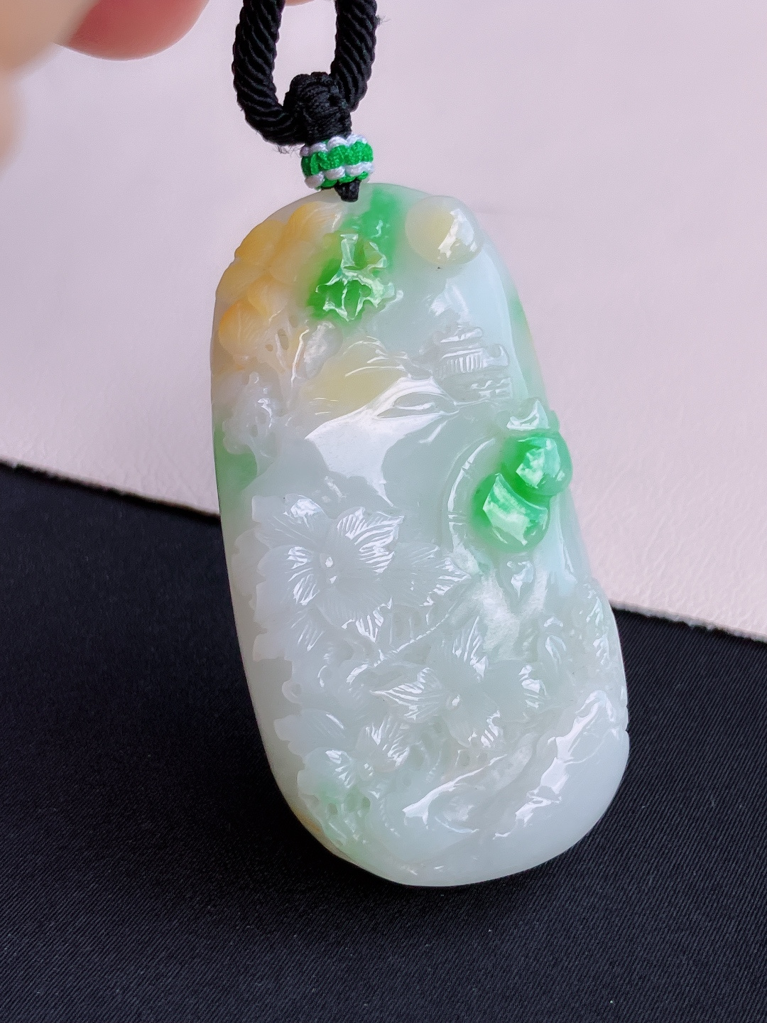 三彩山水牌，意境美，尺寸52.6/27.6/8.5/自然光实拍