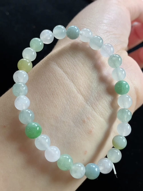 冰多彩玉珠手链，尺寸6.8mm，D20dlh