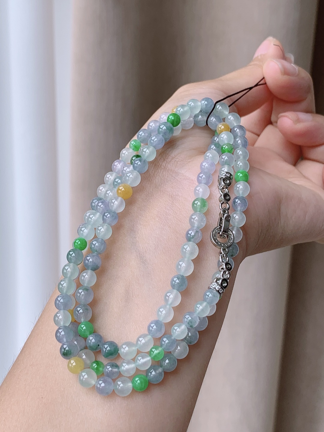 【珠子】冰多宝珠链圆珠珠子珠串长串【说明】性比高【尺寸】4.9-4.5mm 34cm【重量】27.8克