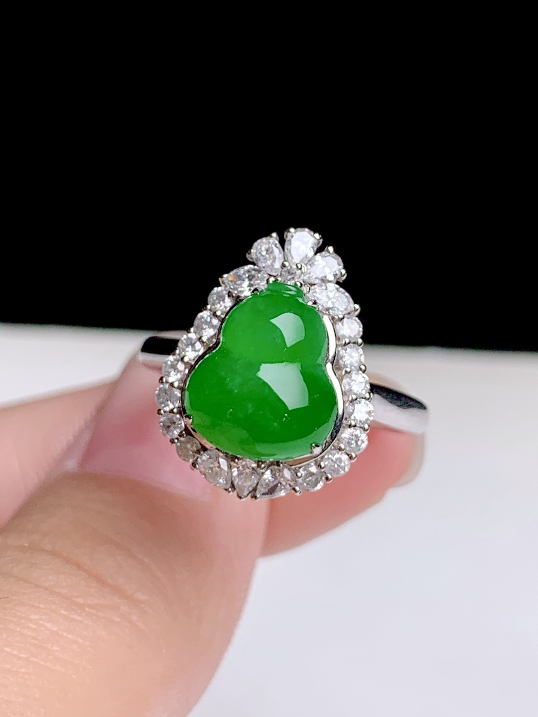 ️冰阳绿葫芦戒指，18k金钻镶嵌，16.6-13-9