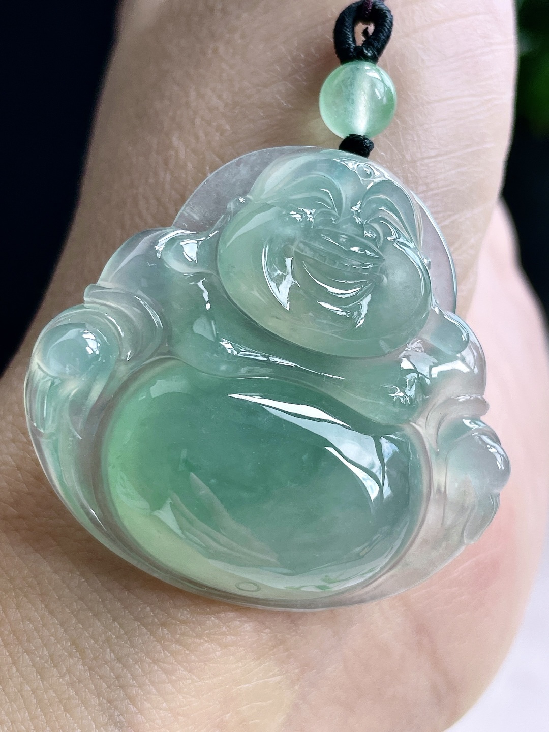 冰晴绿佛公大佛公吊坠，缅料，无裂，性比高，厚装，尺寸37.6-40.6-8.3，重量18.8克