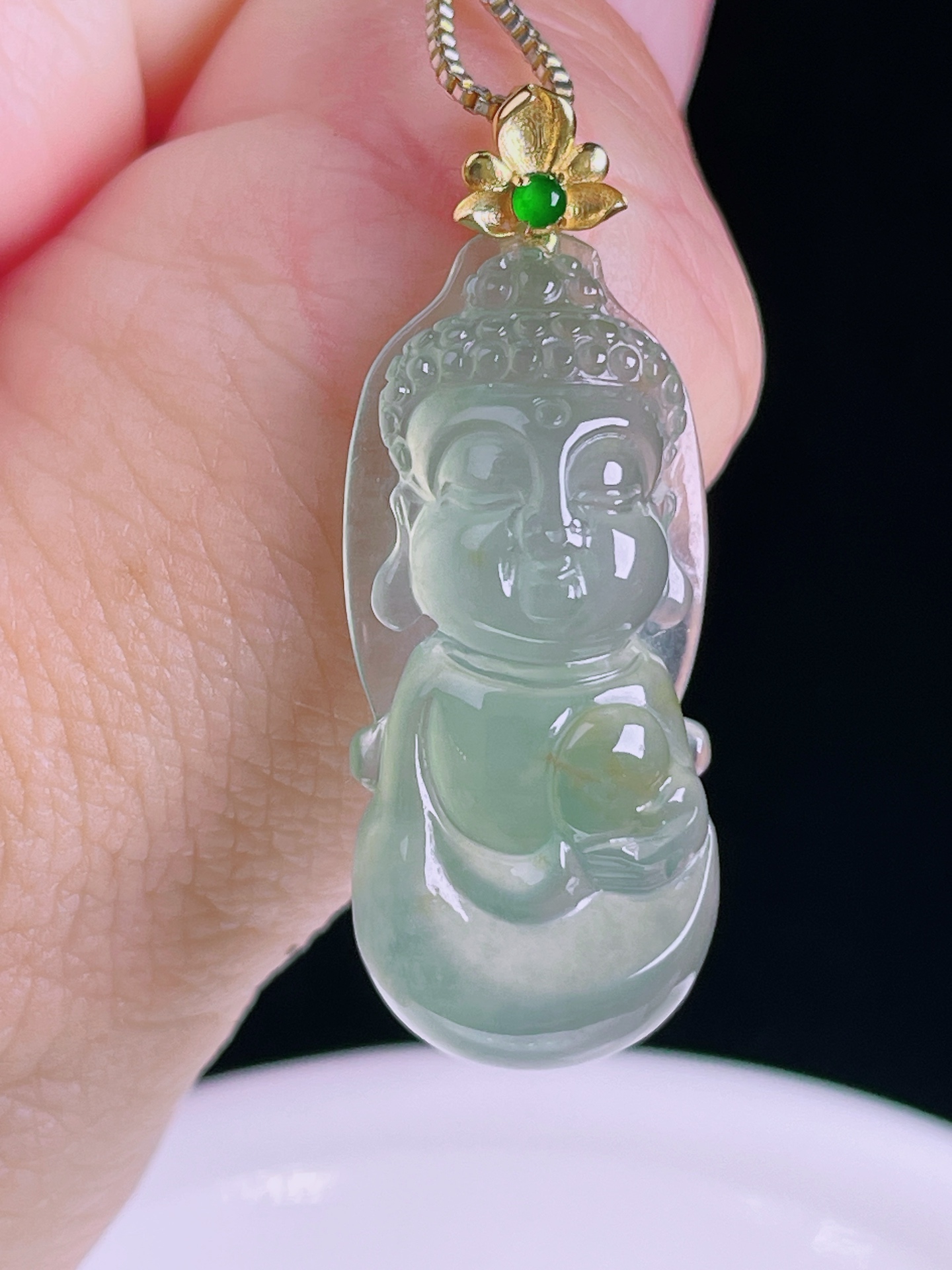 ️高冰宝宝佛，18k镶嵌，老种起光，细底通透，尺寸：32.8裸石28.3/12.5/7mm0820