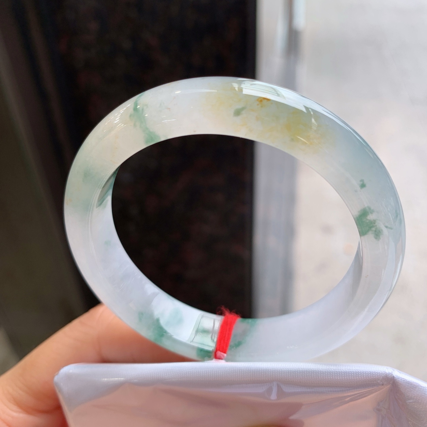 正圈冰黄翡飘花，无裂，冰润