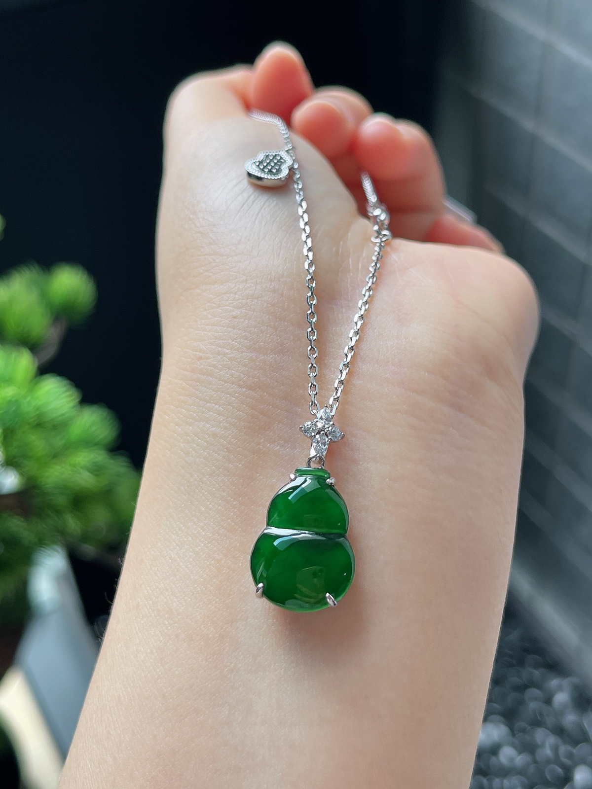 S925银 翡翠冰糯种绿色葫芦吊坠
