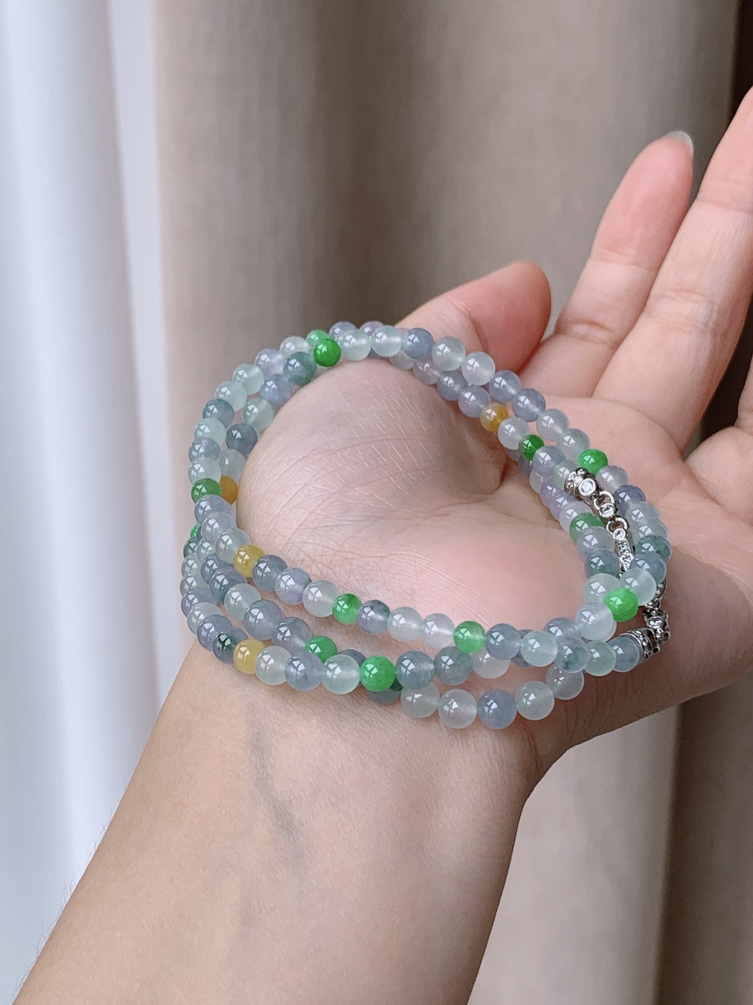 【珠子】冰多宝珠链圆珠珠子珠串长串【说明】性比高【尺寸】4.9-4.5mm 34cm【重量】27.8克