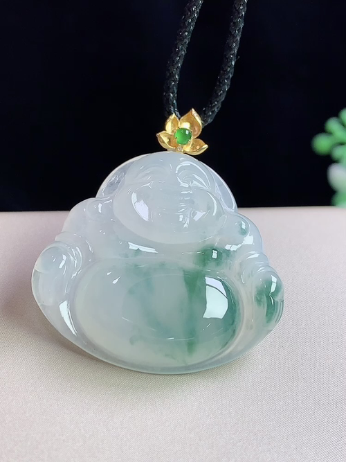 18k金镶冰飘花佛公，无裂，尺寸26-29-5.6mm，D20lyg