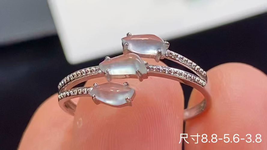18k金+钻玻璃种戒指，无裂，8.8-5.6-3.8