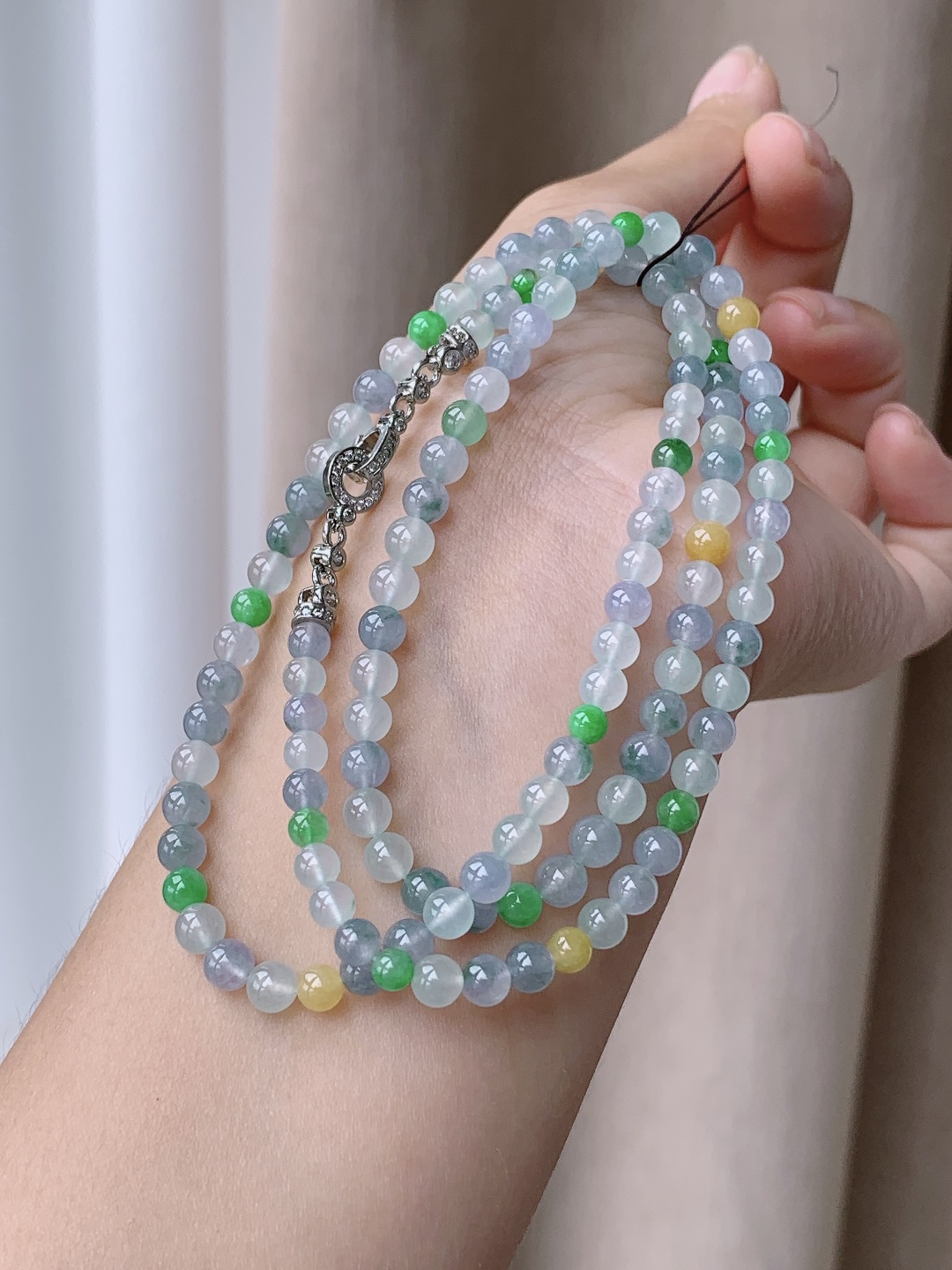 【珠子】冰多宝珠链圆珠珠子珠串长串【说明】性比高【尺寸】4.9-4.5mm 34cm【重量】27.