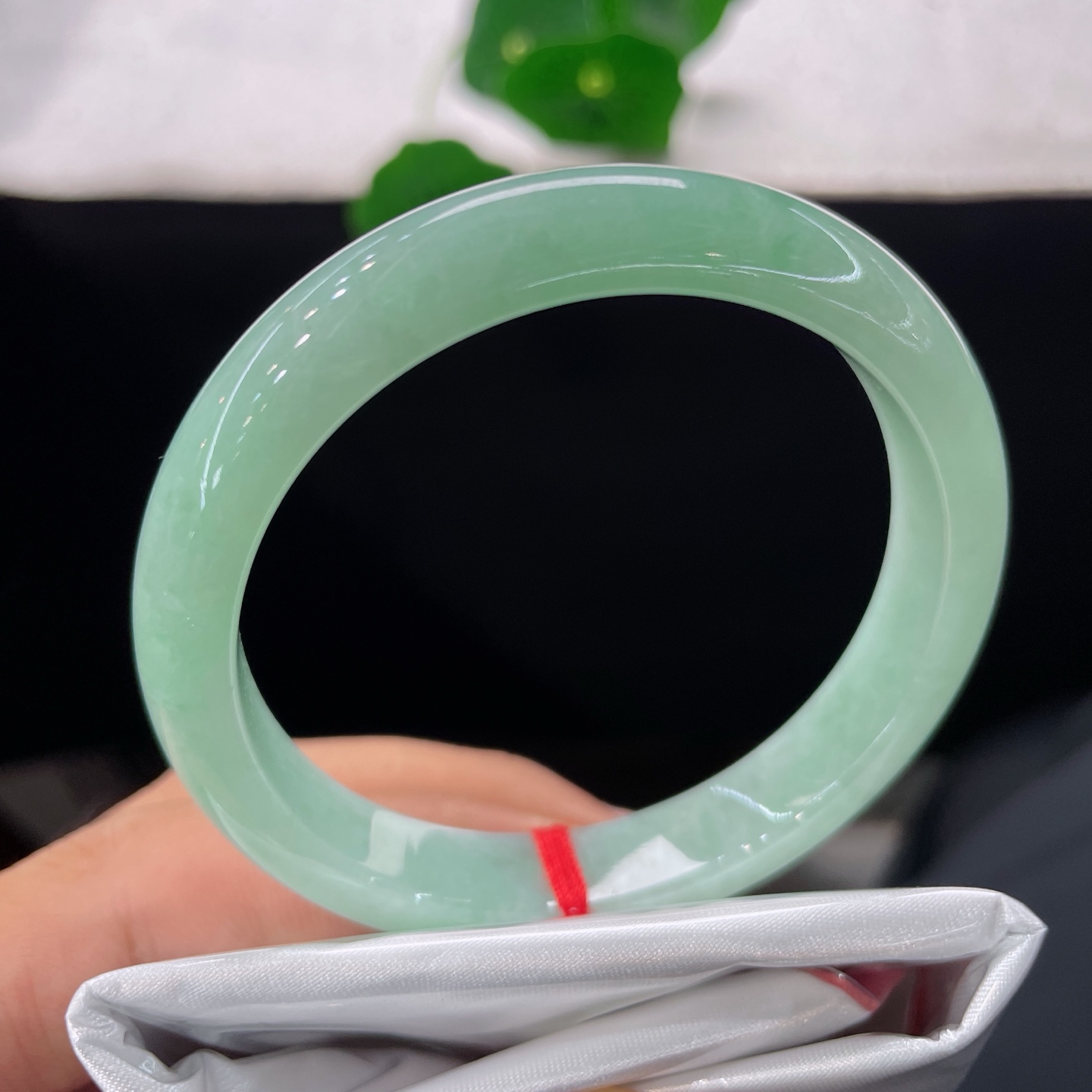 翡翠手镯 圈口55.1/10.6/7.1，满色苹果绿正圈，54/55可戴，润玉含青韵，环间藏春风无裂
