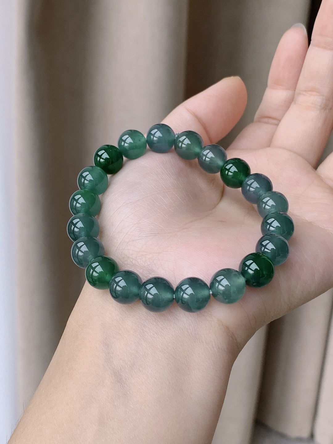 珠子冰老蓝水手串圆珠珠子手串, 性比高 天空蓝,尺寸9.8mm,重量33.3克