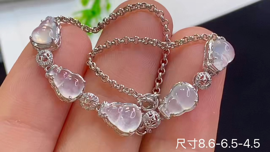 18k金+钻玻璃种葫芦手链，8.6-6.5-4.5