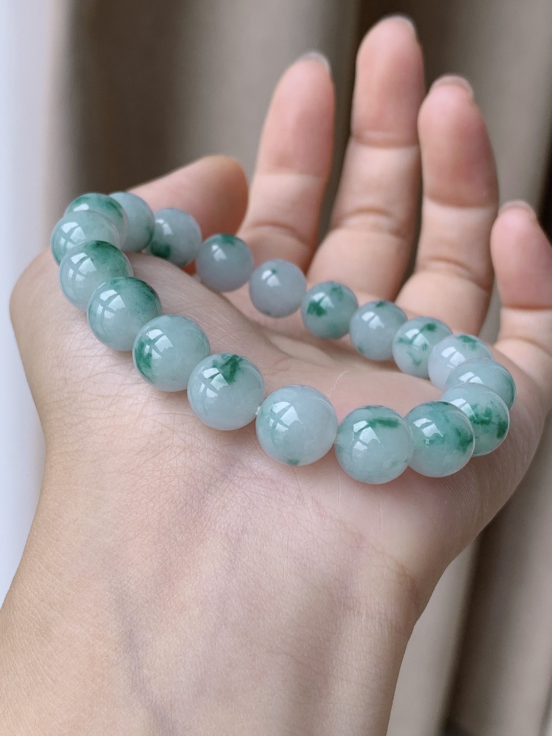珠子冰飘花手串圆珠珠子手串,性比高,10mm,33.5克