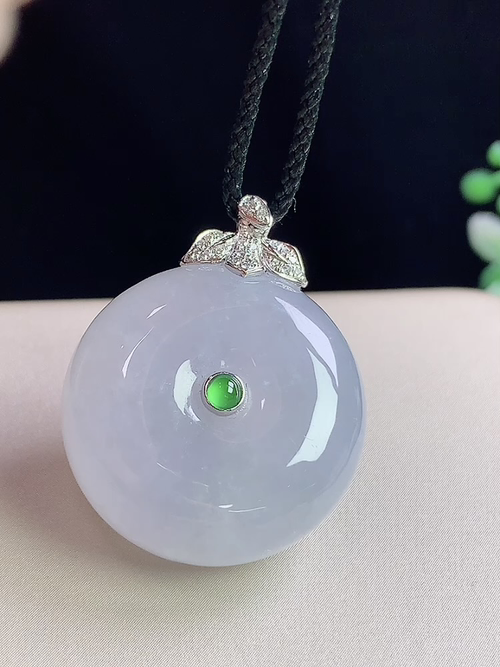 18k金镶冰紫平安扣，无裂，尺寸23.8-11.3mm，D21lhd