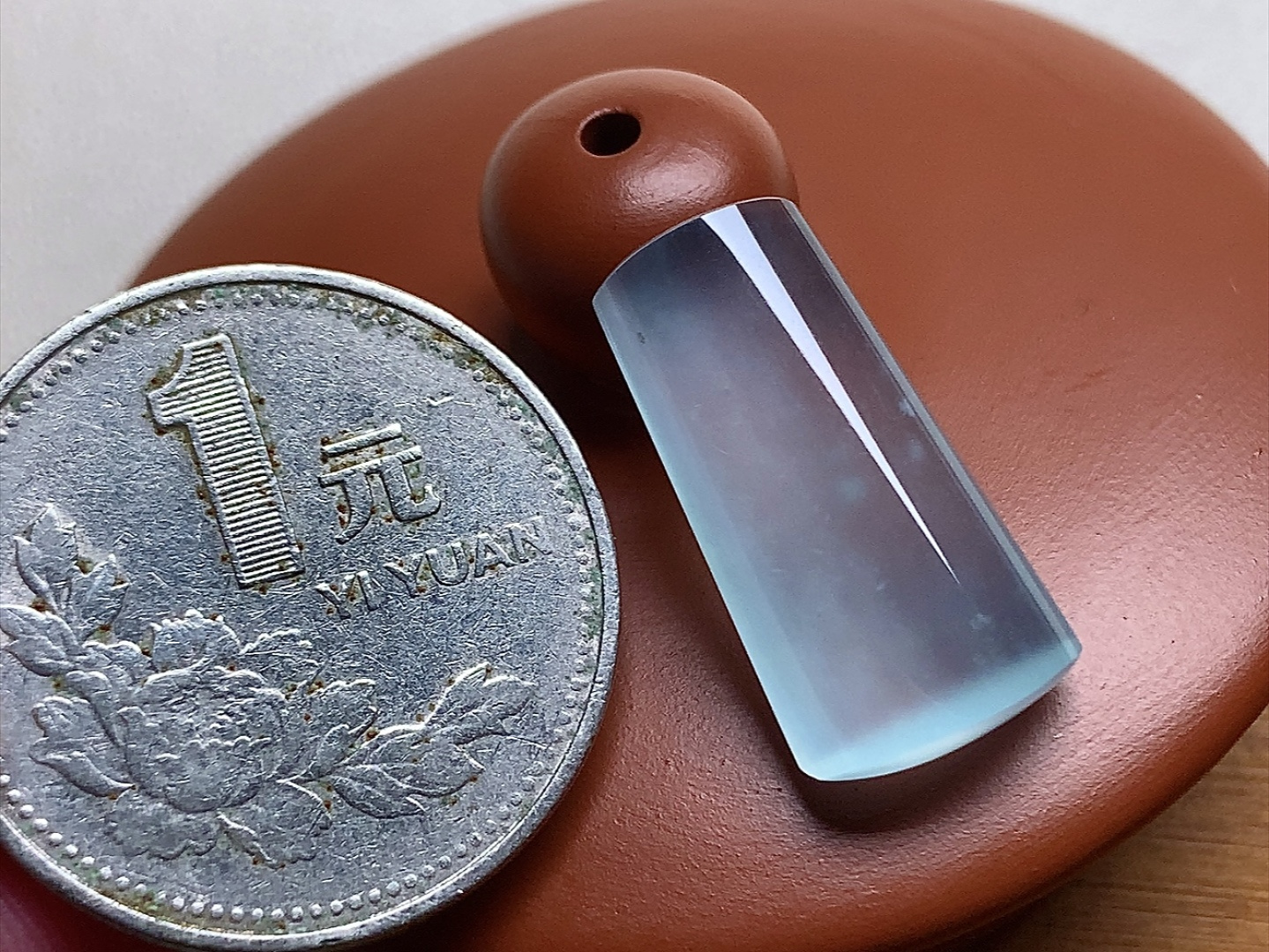 玻璃种蓝钢素牌 冰透感十足，起胶感，无裂，尺寸21.3*11*5