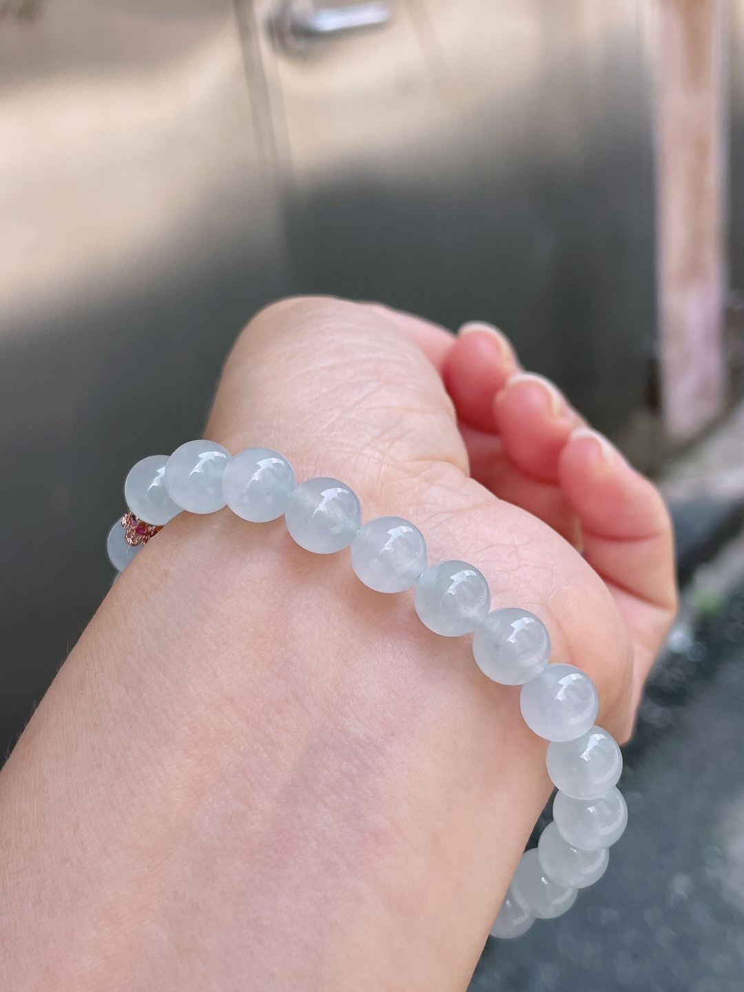 ️ 冰种手链 珠圆玉润，颗颗精选 尺寸：8.1