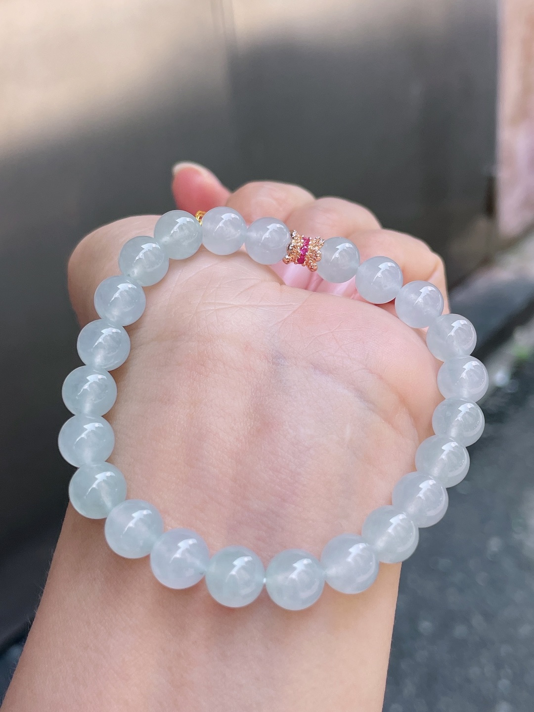 ️ 冰种手链 珠圆玉润，颗颗精选 尺寸：8.1