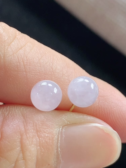 18k金镶冰紫玉珠耳钉，无裂，裸石尺寸5.8mm，D21lhd