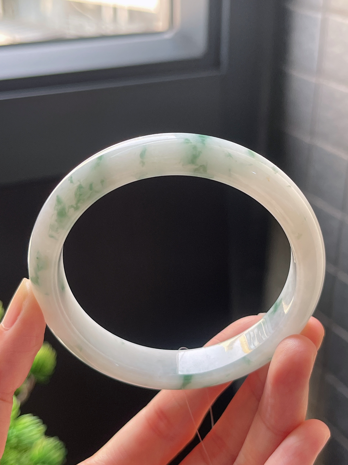 正圈58.8圈口，糯化种飘蓝花手镯