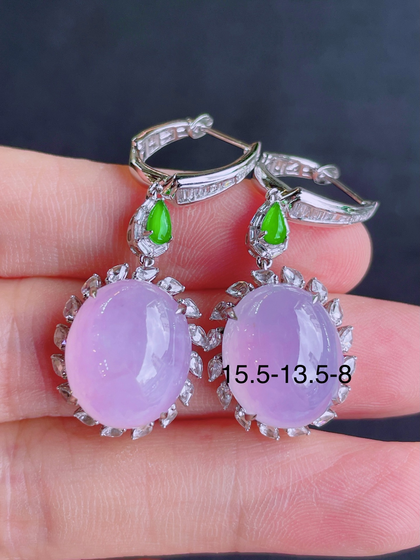 高冰紫蛋面耳坠，晶莹剔透，新颖时尚，品相，15.5-13.5-8