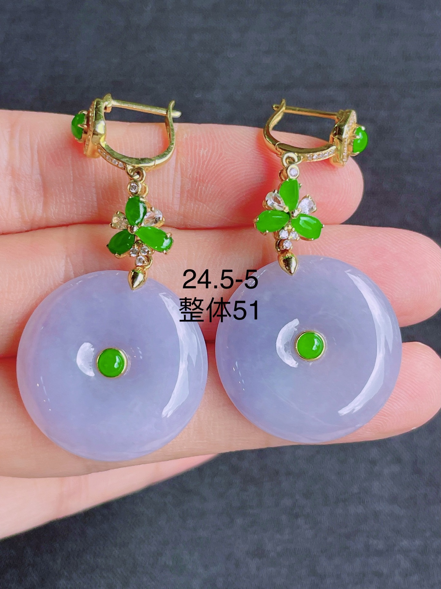 高冰紫平安扣耳坠，晶莹剔透，新颖时尚，无裂