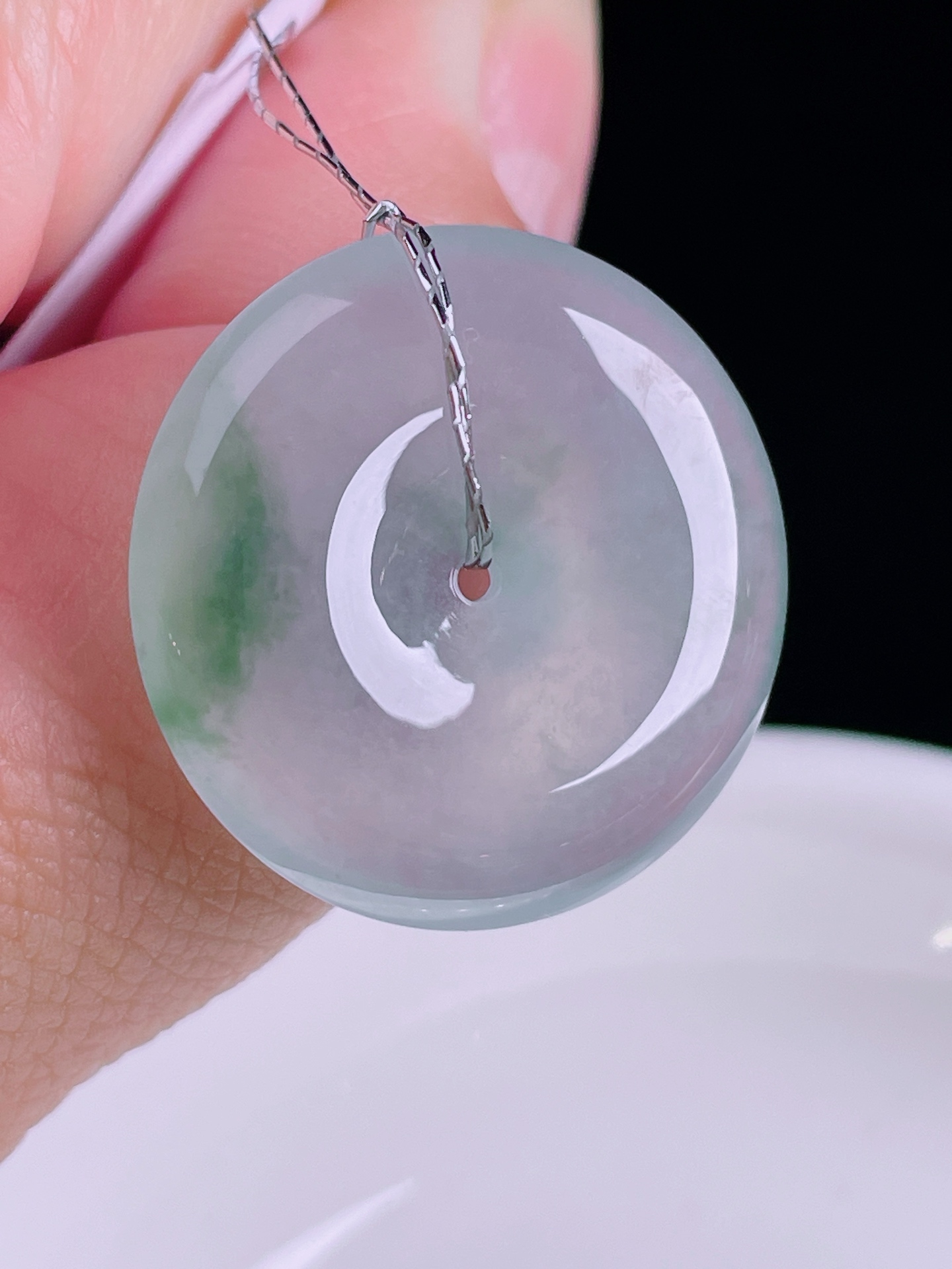 白冰平安扣，老种起光，细底通透，尺寸：24/5.6mm0821