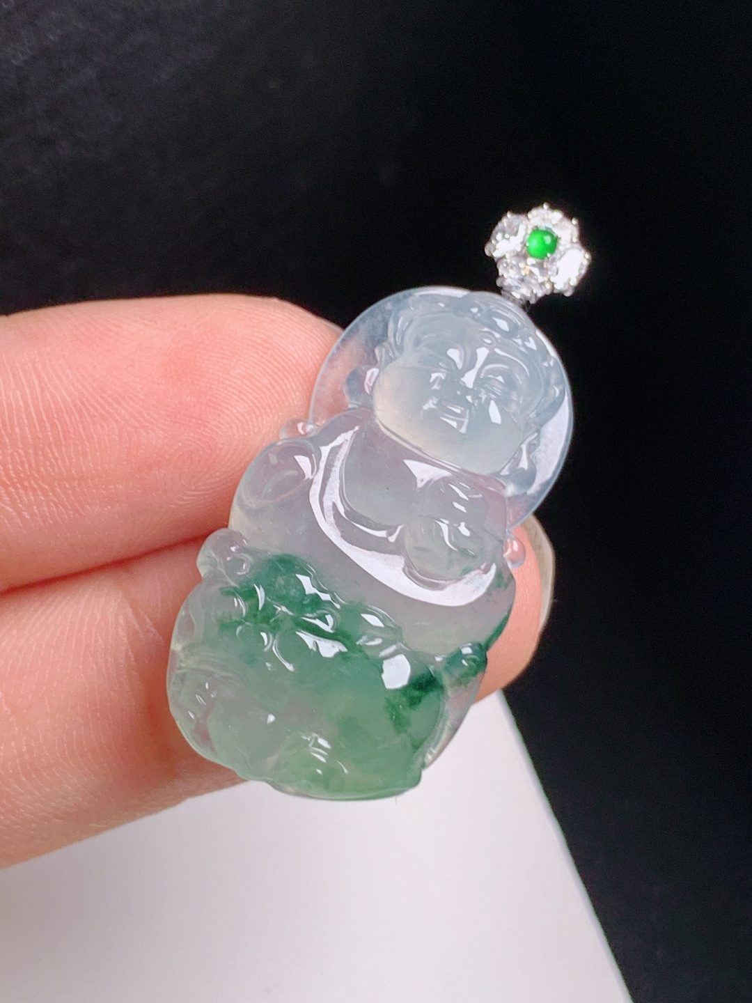 冰种飘花宝宝观音吊坠，胶感十足，雕工细腻，平安护佑，裸石30.5-16.5-6.737.6，530819
