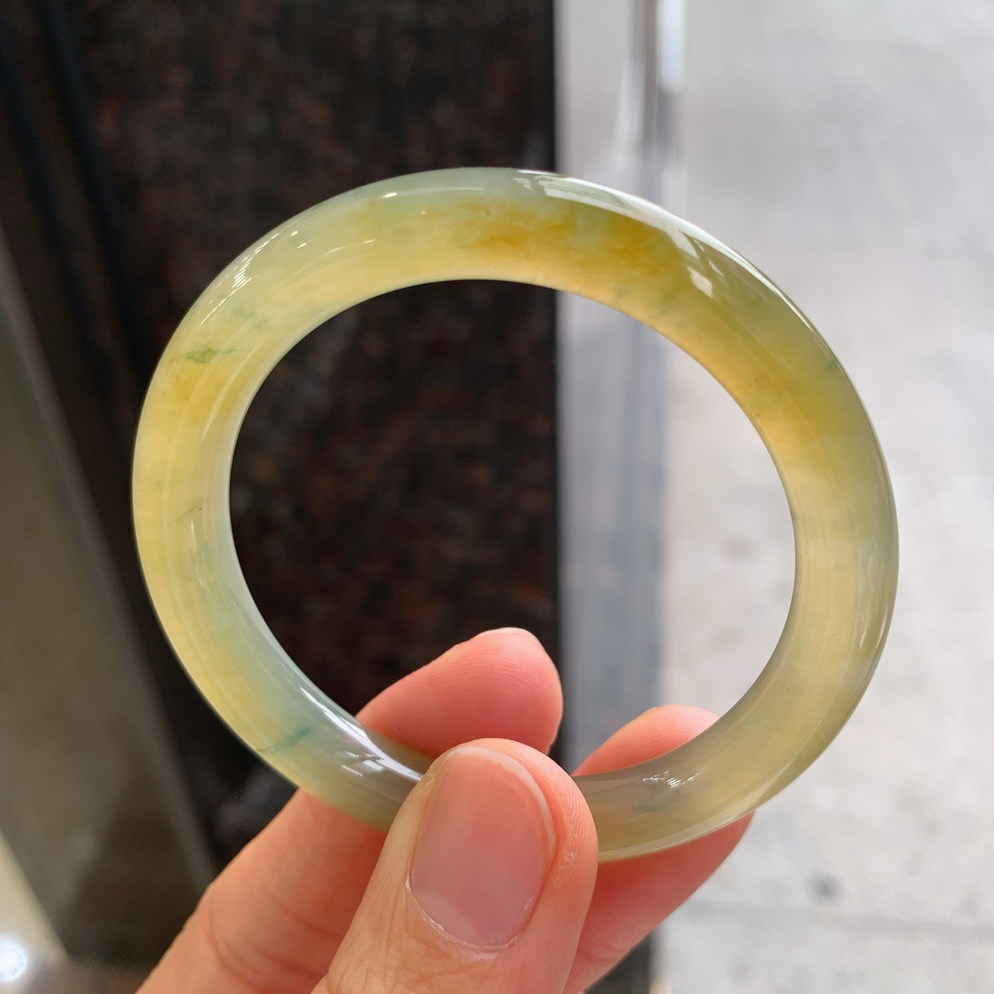 圆条冰黄翡飘花 有纹 尺寸：50/8 小圈口