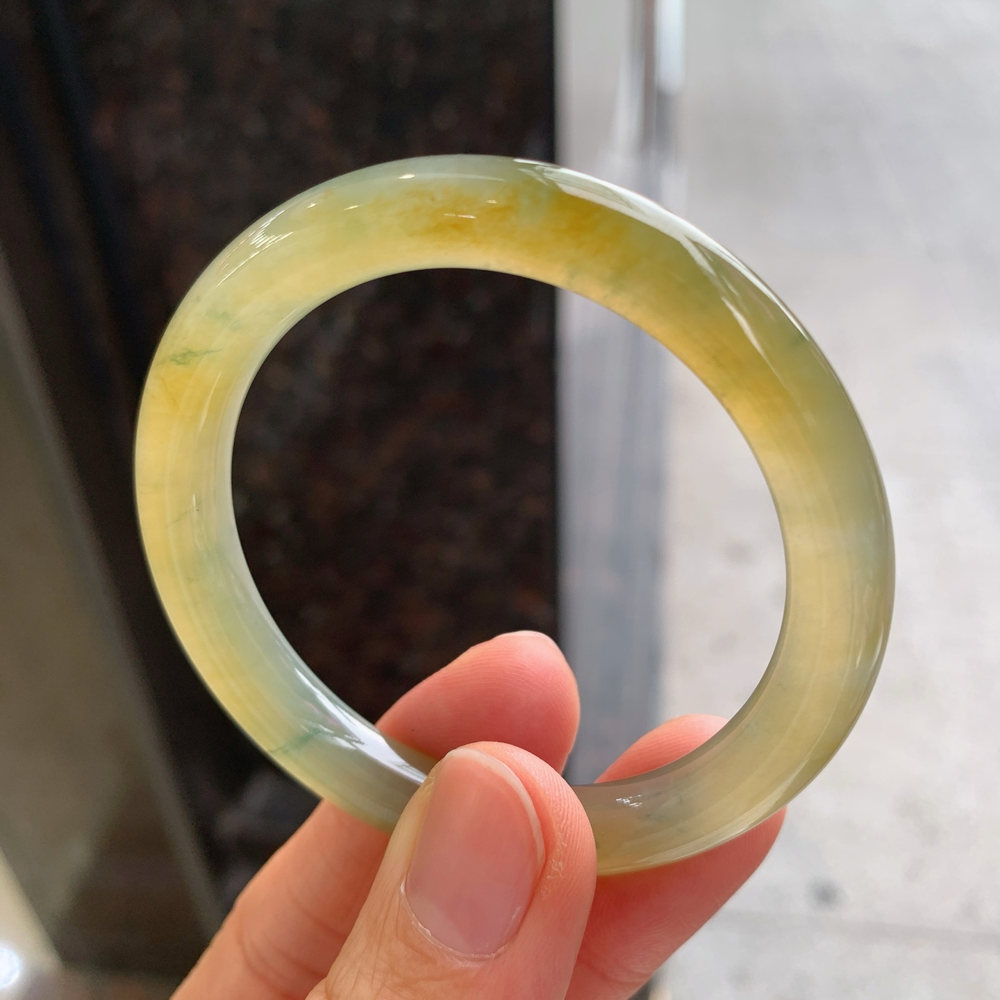 圆条冰黄翡飘花 有纹 尺寸：50/8 小圈口