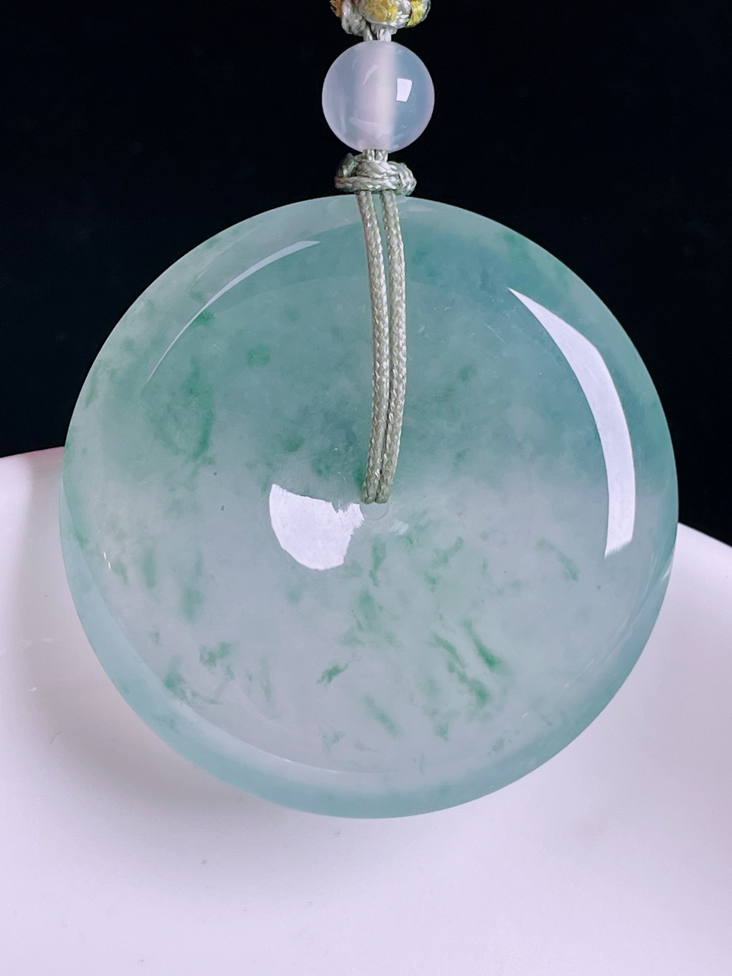 飘花平安扣，老种起光，细底通透，尺寸：35/6.3mm0822