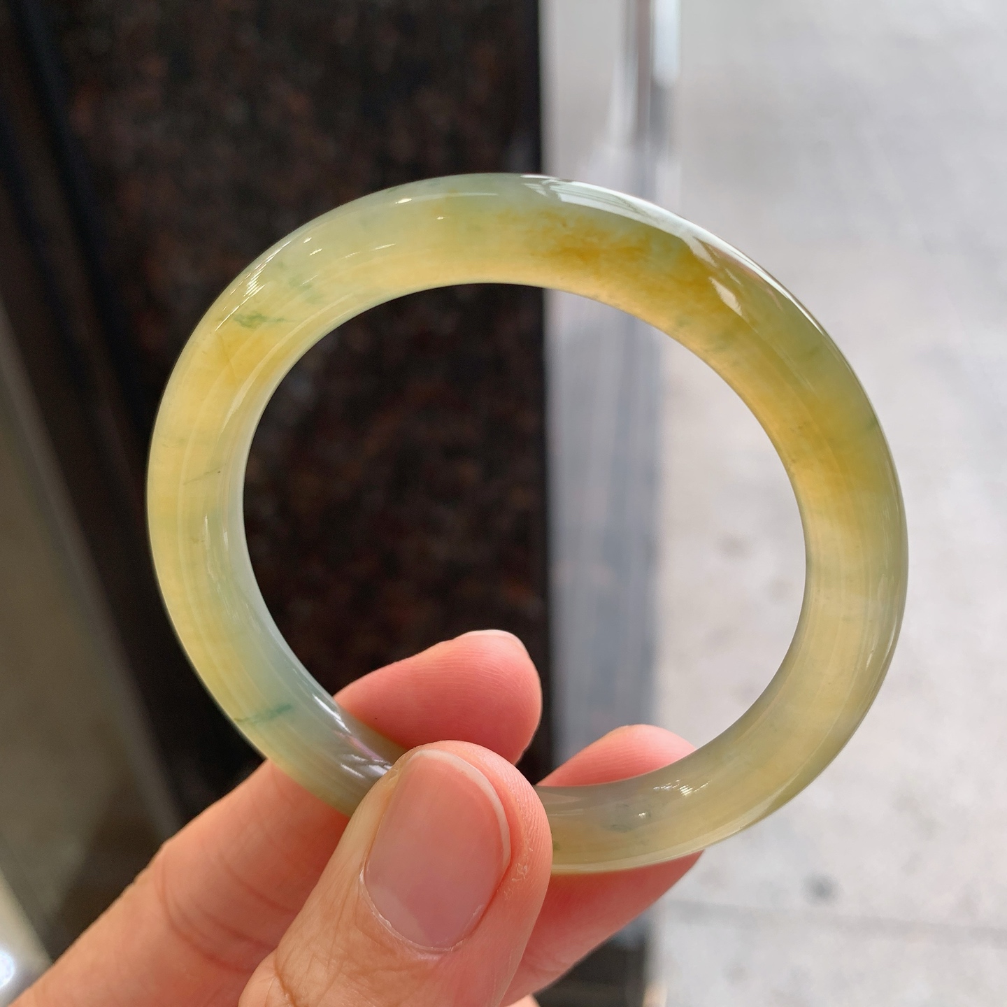 圆条冰黄翡飘花 有纹 尺寸：50/8 小圈口