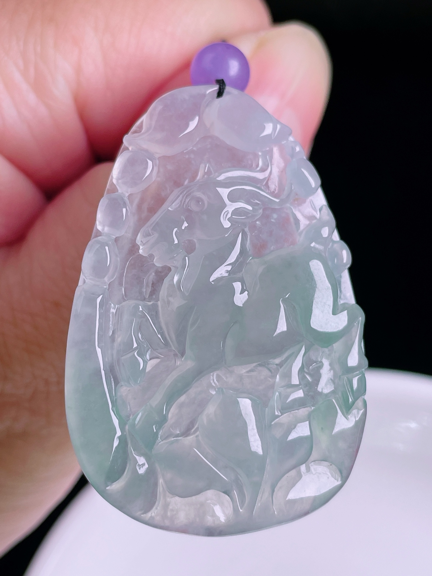 高冰生肖羊，老种起光，细底通透，尺寸：43.3/28.5/5.8mm0822