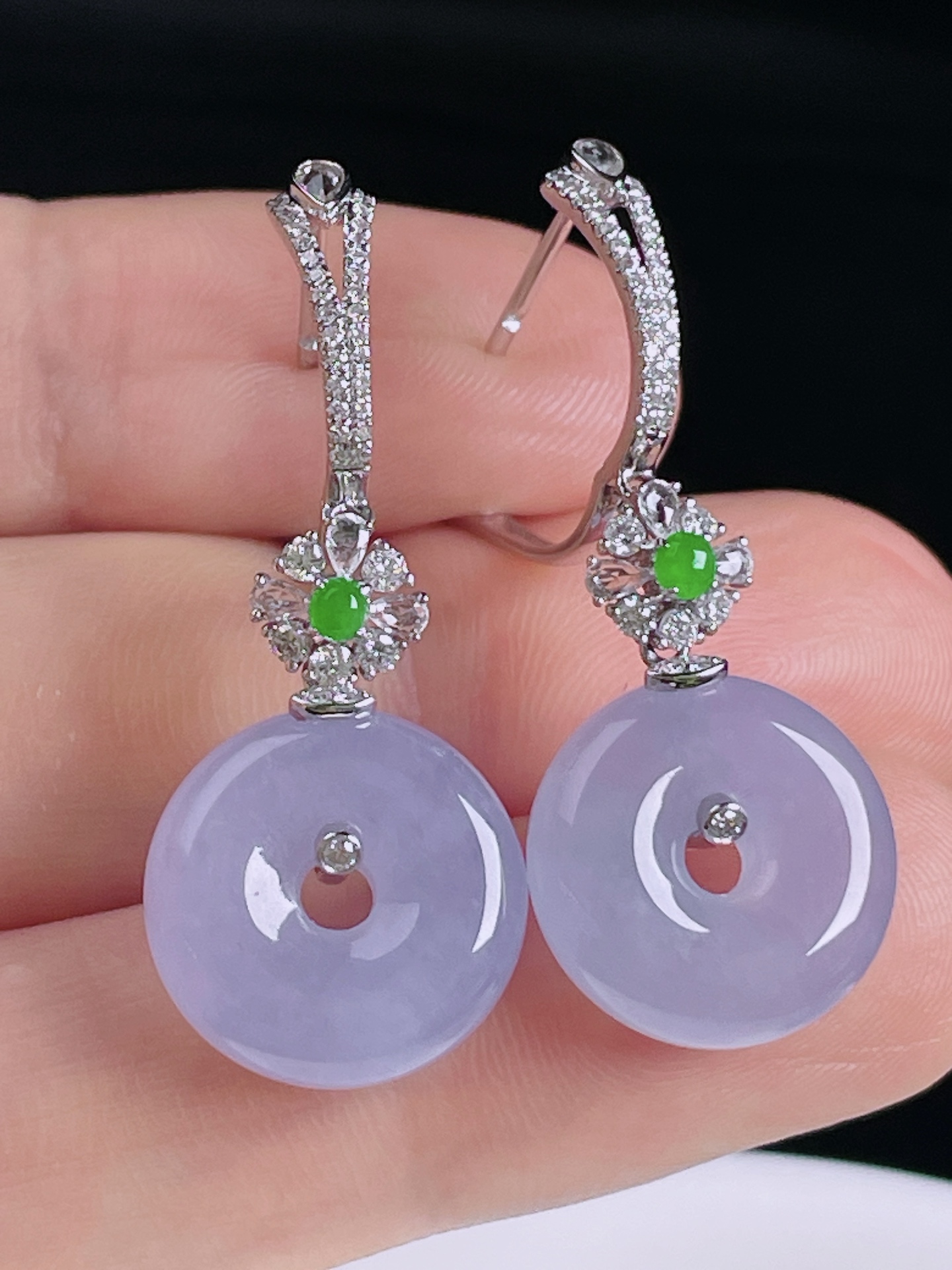 冰紫耳坠，18k镶嵌，老种起光，细底通透，尺寸：33.3裸石14.4/4.8mm0822