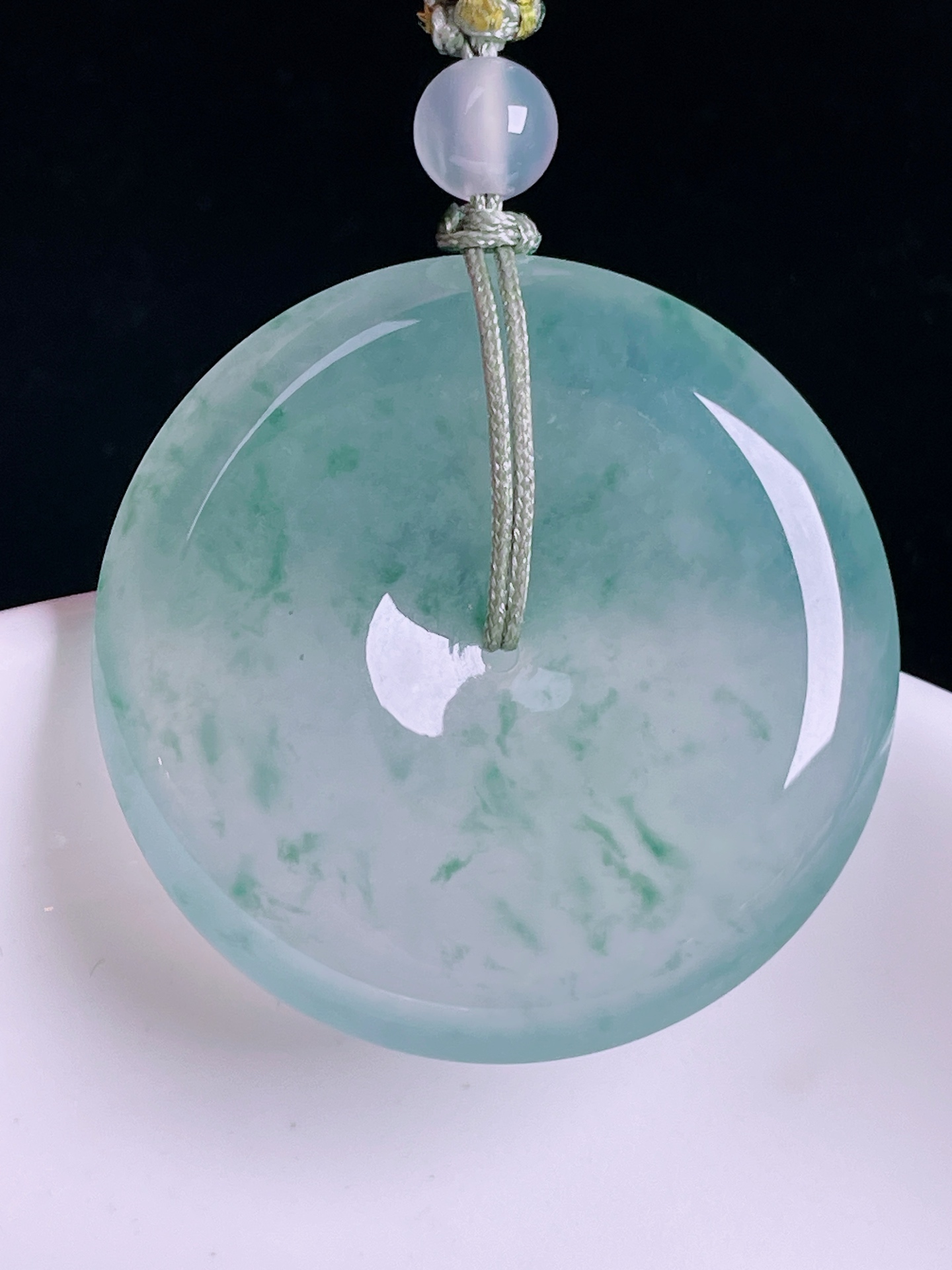 飘花平安扣，老种起光，细底通透，尺寸：35/6.3mm0822