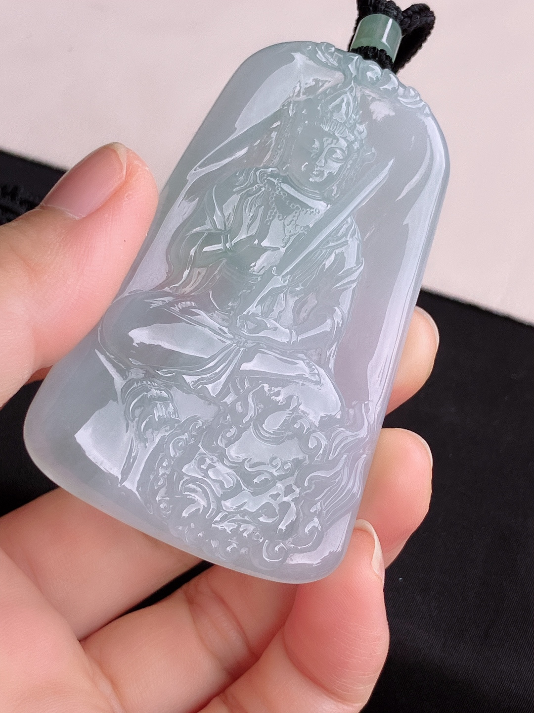 冰透文殊菩萨，晶莹剔透，尺寸68.8/43/6/自然光实拍
