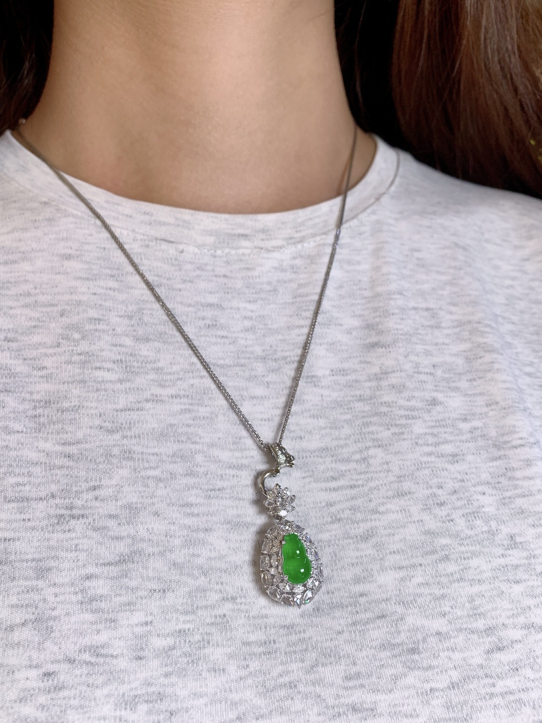 冰阳绿葫芦，18k金钻镶嵌，31.2-16-14