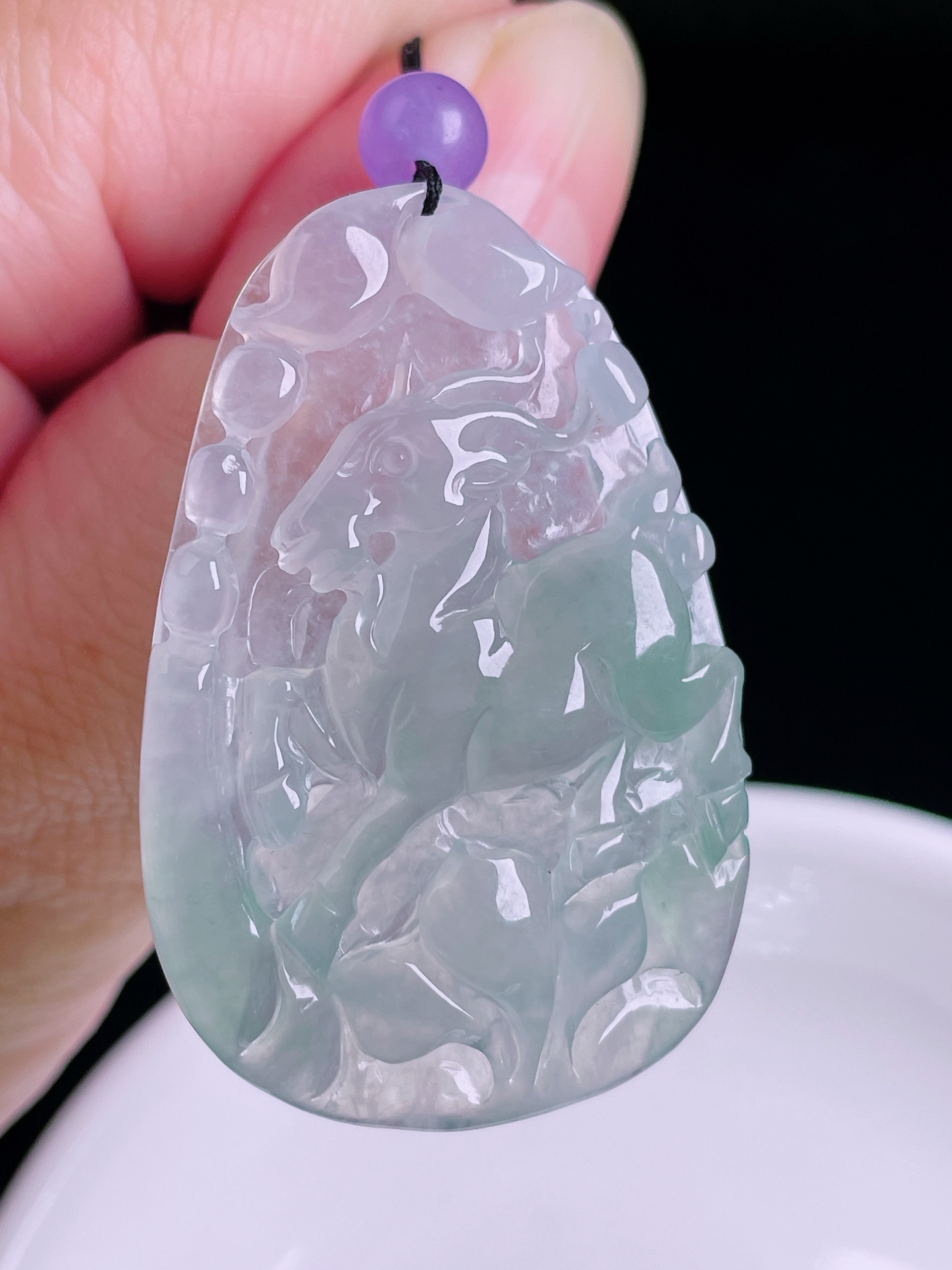 高冰生肖羊，老种起光，细底通透，尺寸：43.3/28.5/5.8mm0822