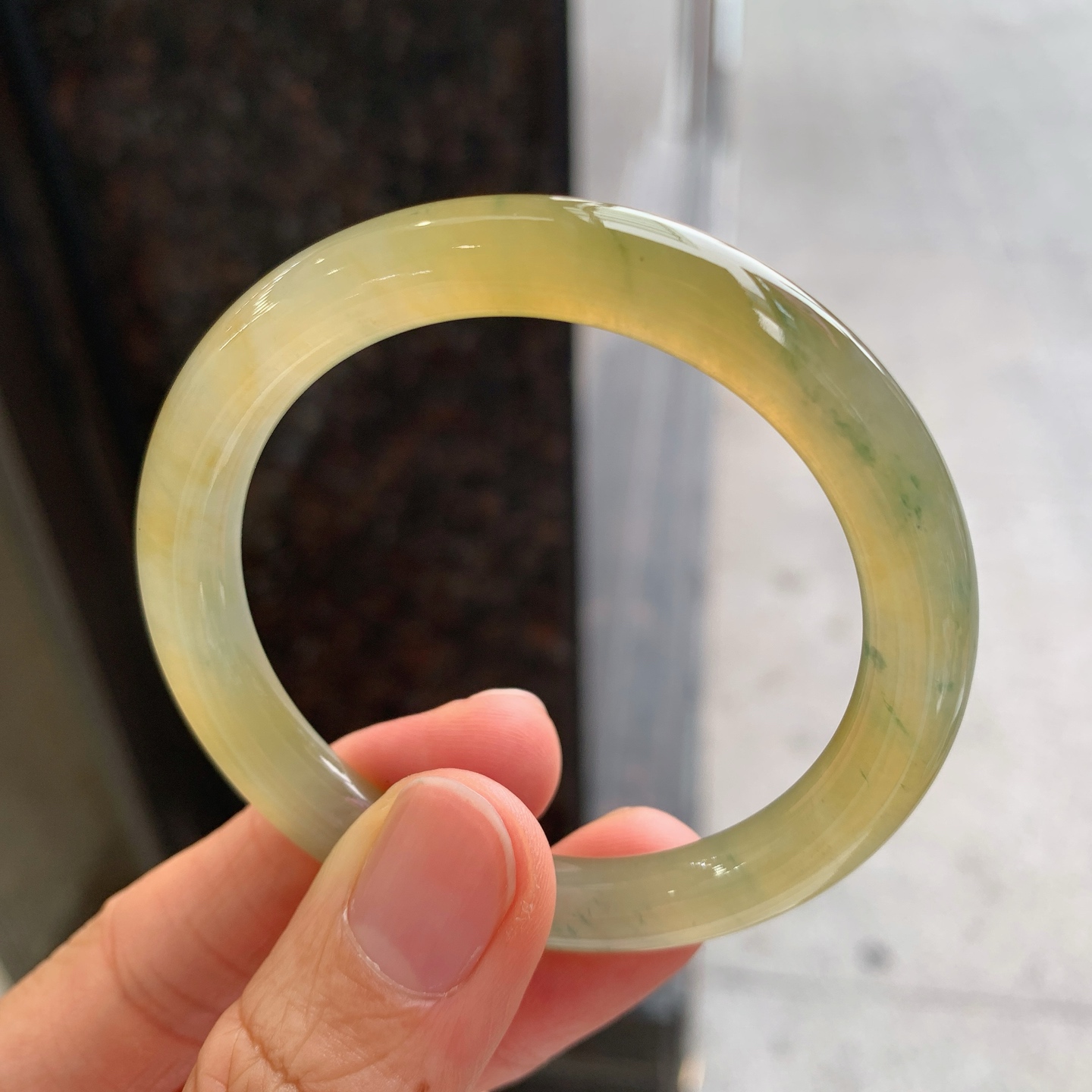圆条冰黄翡飘花 有纹 尺寸：50/8 小圈口
