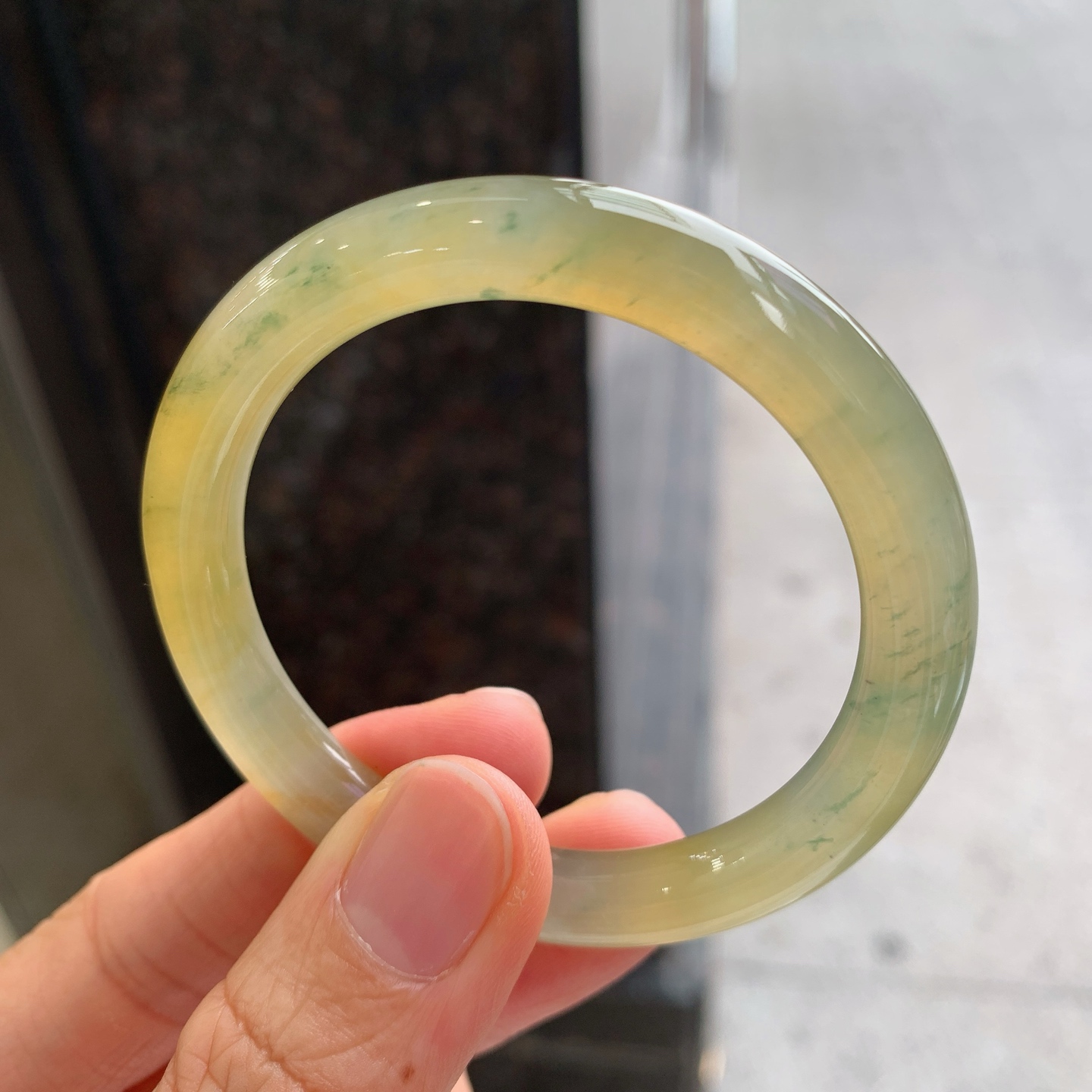 圆条冰黄翡飘花 有纹 尺寸：50/8 小圈口