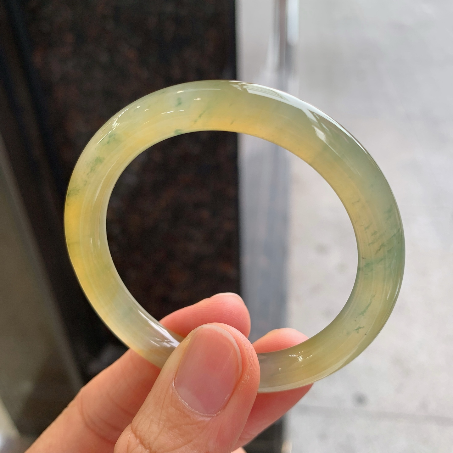 圆条冰黄翡飘花 有纹 尺寸：50/8 小圈口