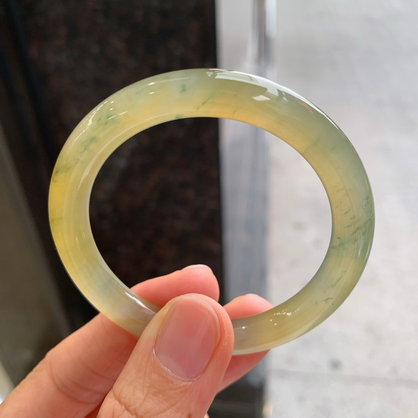 圆条冰黄翡飘花 有纹 尺寸：50/8 小圈口