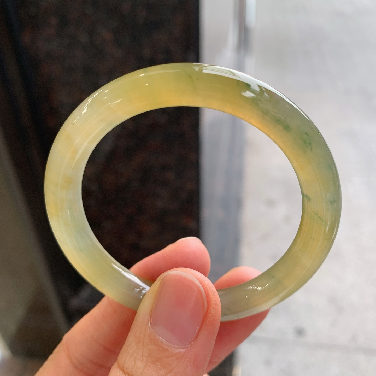 圆条冰黄翡飘花 有纹 尺寸：50/8 小圈口