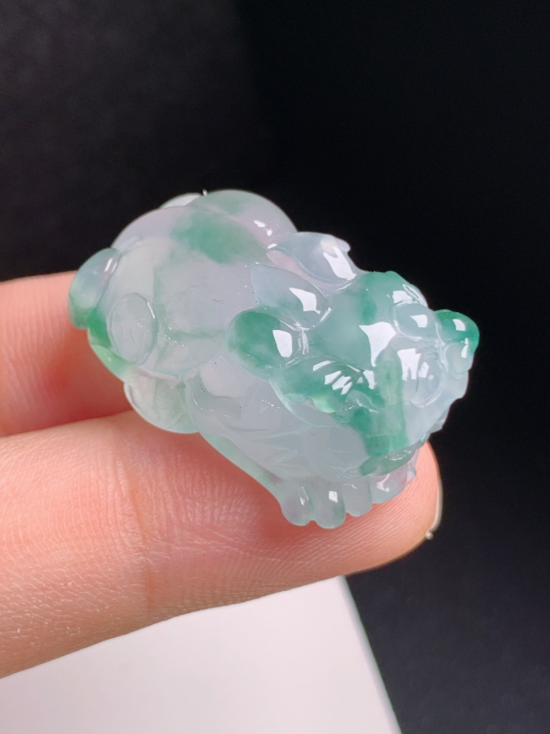 冰飘花貔貅，种水清亮，线条灵动，招财纳福，裸石27.6-15.8-12.3，3102